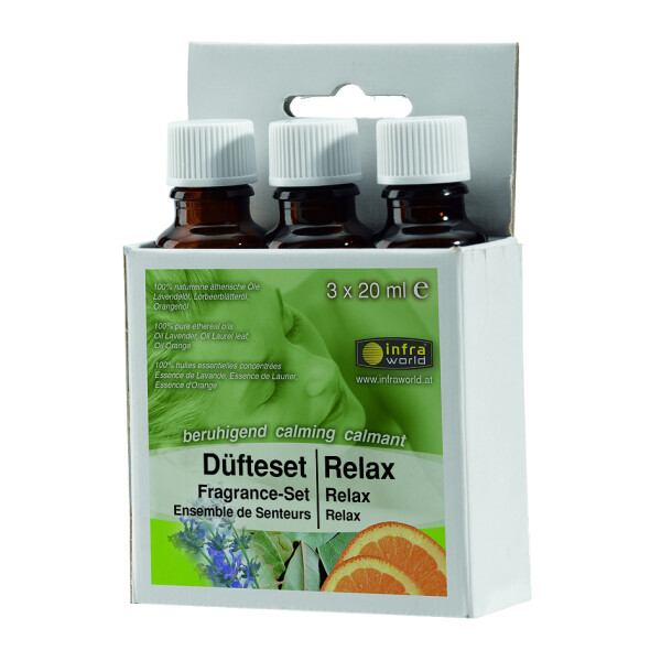 Duftset Relax, 100 % naturreine ätherische Öle, Duft-Kombination aus Lavendel, Lorbeerblätter, Orangenöl (3x 20 ml)