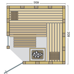 Sauna Urban 209x209x200cm mit Eckeinstieg und Fensterelement