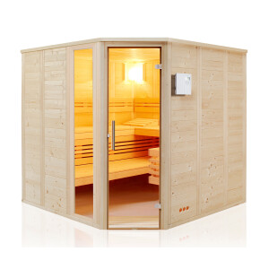 Sauna Urban 228x209x200cm mit Eckeinstieg und Fensterelement