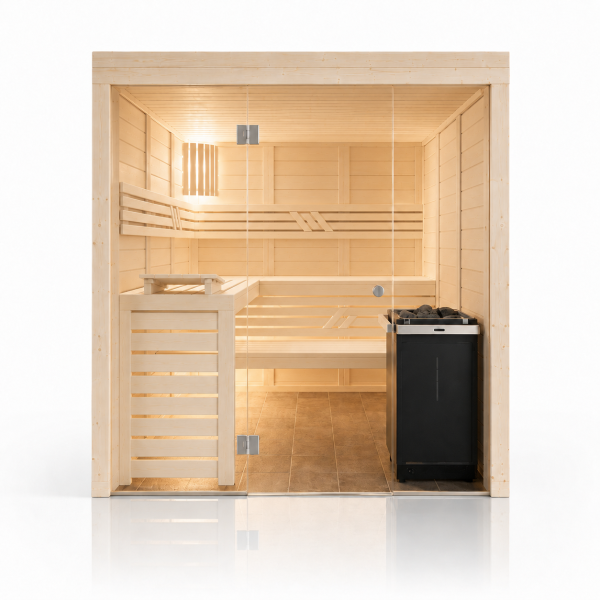 Solid Spruce Sauna with Glass Front