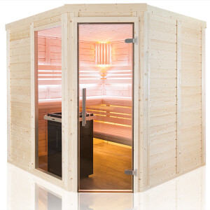 Solid Spruce Wood Sauna with Corner Entry and Window