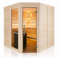 Holzsauna Fichte Massiv mit Eckeinstieg und Fenster
