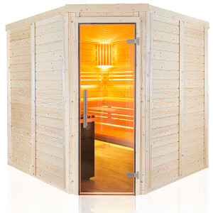 Solid Spruce Wood Sauna with Corner Entry