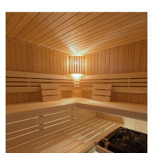Alder Wood Sauna with Corner Entry and Large Window