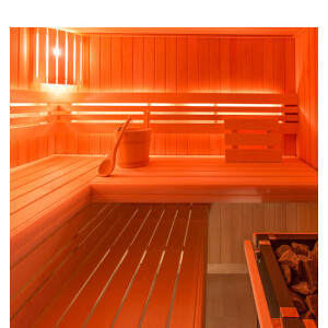 Alder Wood Sauna with Corner Entry and Large Window