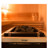 Holzsauna Glasfront mit Eckeinstieg aus Espe – Swissmade