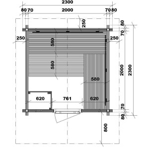 Saunahaus Terra 5 mit Pultdach 2140x2140x2530mm