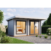 Saunahaus Bella 3 mit Pultdach 4590x2140x2480mm und Vordach 1000mm