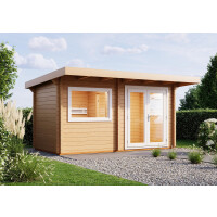 Saunahaus Bella 3 mit Pultdach 4590x2140x2480mm und Vordach 1000mm