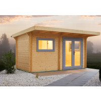 Saunahaus Bella 3 mit Pultdach 4590x2140x2480mm und Vordach 1000mm