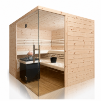 Holzsauna Zirbe mit Glaseck - Swissmade
