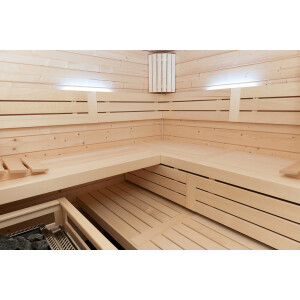 Sauna Espoo Massivholz 45mm mit Eckeinstieg und Fenster