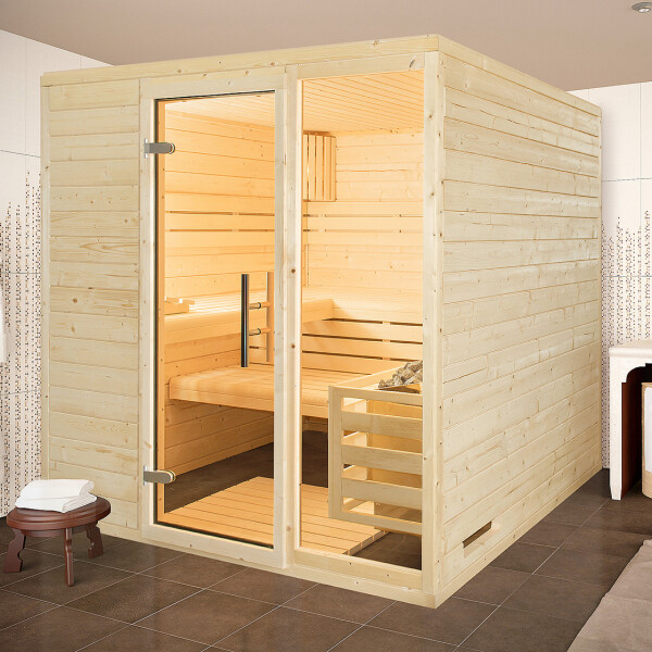 Sauna Espoo solid wood 45mm with front entrance and window