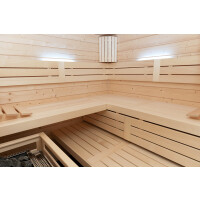 Sauna Espoo Massivholz 45mm mit Fronteinstieg und Fenster