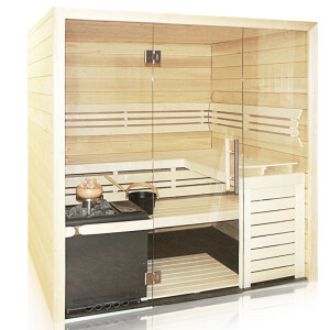 Wooden sauna solid spruce Swissmade with glass front