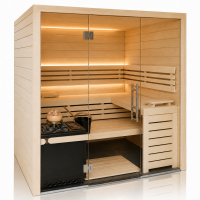 Holzsauna Fichte Massiv Swissmade mit Glasfront