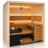 Holzsauna Fichte Massiv Swissmade mit Glasfront