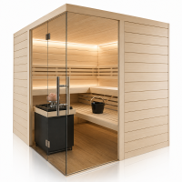 Solid Spruce Sauna with Corner Glass Front – Swiss Made