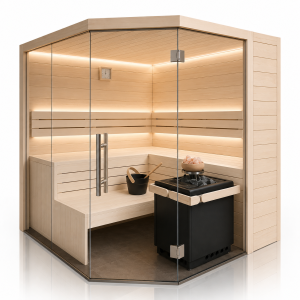 Holzsauna Fichte Massiv Swissmade mit Eckeinstieg und...