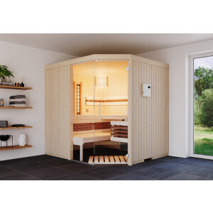 Sauna Safir Complete Fichte 214x214x203cm mit Eckeinstieg...