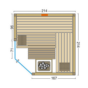 Sauna Safir Complete Fichte 214x214x203cm mit Eckeinstieg und Glaselement