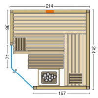 Sauna Safir Complete Fichte 214x214x203cm mit Eckeinstieg und Glaselement