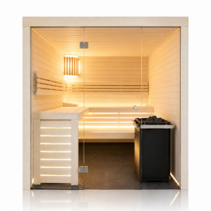 Holzsauna Glasfront Espe Swissmade waagrecht
