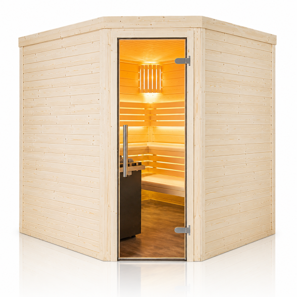 Holzsauna Eckeinstieg Fichte Massiv Swissmade