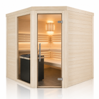 Holzsauna Eckeinstieg und Fenster Fichte Massiv Swissmade