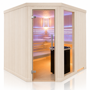 Holzsauna Espe mit Eckeinstieg und Fenster