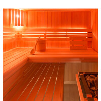 Holzsauna Espe mit Eckeinstieg waagrecht mit Fenster