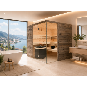 Holzsauna Zirbe Massiv-Paneele Swissmade aussen Altholz...