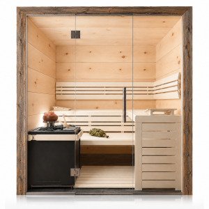 Holzsauna Zirbe Massiv-Paneele Swissmade mit Glasfront...
