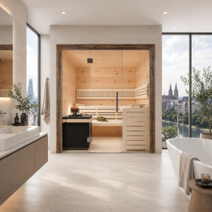 Holzsauna Zirbe Massiv-Paneele Swissmade mit Glasfront...