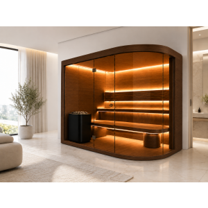 Desinger-Sauna Rund aus Nussbaum