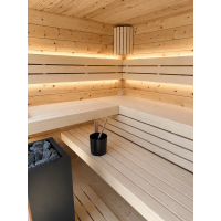Swissmade Eck-Aussensauna aus Zirbe  mit HPL in grau